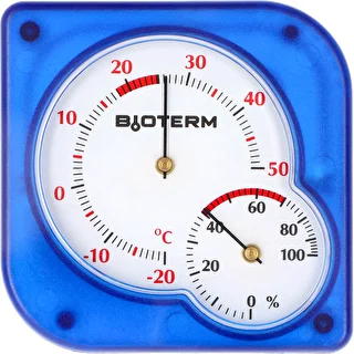 Vnitřní bimetalový teploměr s vlhkoměrem (-20 až +50°C), modrý
