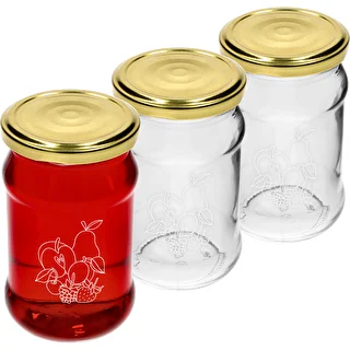 Sklenice TO 300ml s potiskem - mix ovoce a víčko fi66/4 - 3 ks