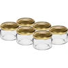 Nízká sklenice 200ml - se zlatým víčkem fi 82/6, 6ks. ['nízká sklenice', ' skleněná sklenice', ' sklenice 200ml', ' víčko twist-off', ' sklenice na džemy', ' nádoba na skladování', ' domácí konzervy', ' sklenice na sledě', ' sklenice na salát', ' sklenice na dezert']