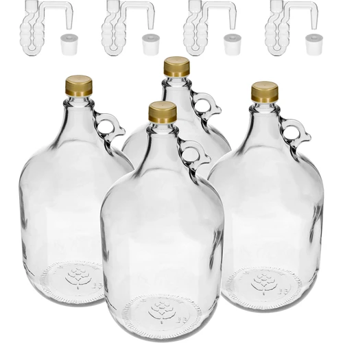 4 x Dama 5L s korkem a kvasnou trubičkou a uzávěrem