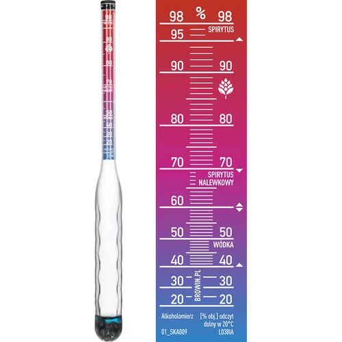 Alkoholmetr nerozbitný s trubičkou, rozsah měření 20-98% - 3