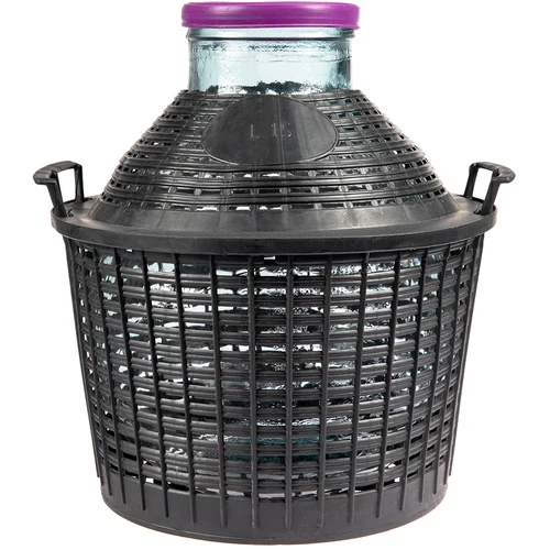Balón na víno 15 L se širokým hrdlem v plastovém koši