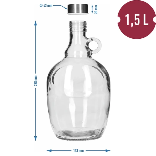Dáma Demižon 1,5 L, s kovovým uzávěrem fi 43 mm a držadlem - 5