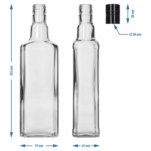 Dekorativní láhev TYNKTURA 0,5 l s dlouhým černým šroubovacím uzávěrem, průměr 28 mm, 1 ks - 5