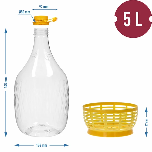 Demižon Dama 5 l PET, se šroubovacím uzávěrem, rukojetí a košíčkem - 6