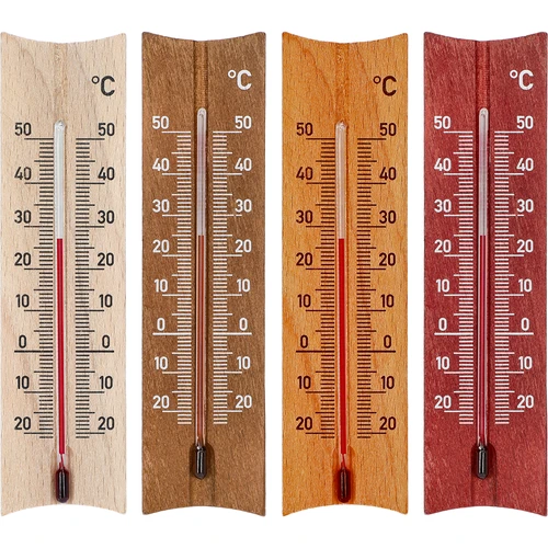 Dřevěný pokojový teploměr (-20 až +50°C), 15 cm, mix