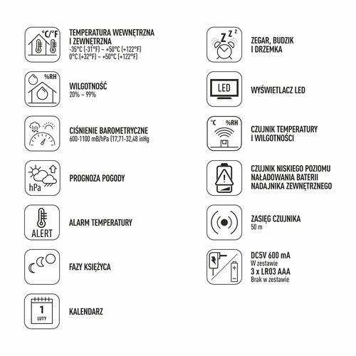 Elektronická meteorologická stanice – bezdrátová, se senzorem, černá - 12