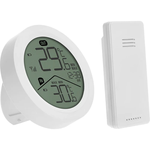 Elektronický teploměr značky Soens – kulatý, bílý, s bezdrátovým venkovním čidlem - 2