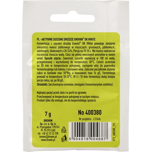 Enovini® OK WHITE - vinařské kvasnice snižující kyselost 7 g - 2