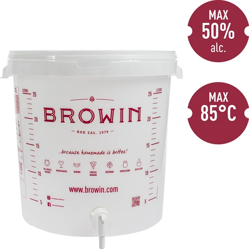 Fermentační nádoba 30L, bílá s potiskem, kohoutkem a 2 trubkami - j.EN - 10