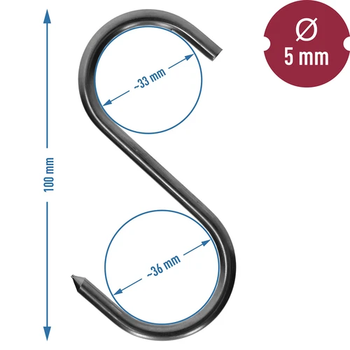 Háčky na uzení - S, ostré, 5mm x 100mm - 5