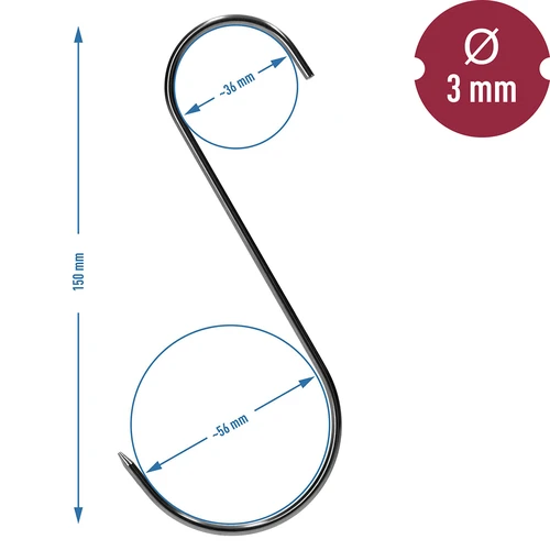 Háčky na uzení – S, ostřené 3 mm × 150 mm, 15 ks - 7