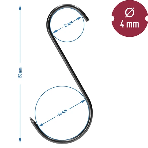 Háky na uzení – S, ostřené 4 mm × 150 mm, 15 ks - 6