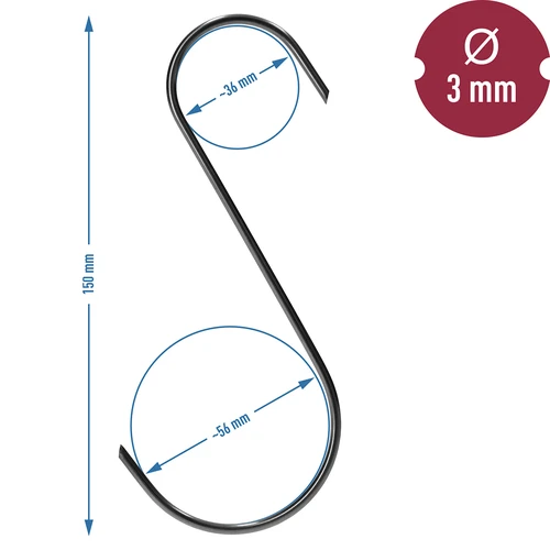 Háky na uzení – tvar S, seříznuté 45°, 3 mm x 150 mm, 5 ks - 6