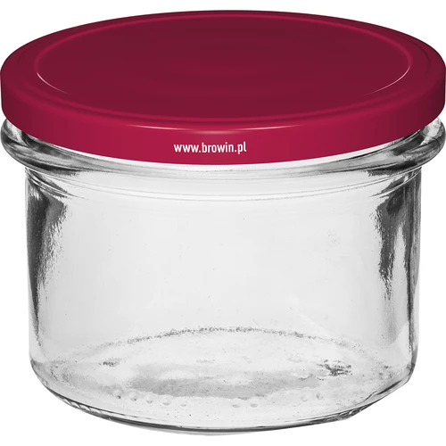 Jednoduchá sklenice 235 ml (fi82) s bordovým víčkem 6 ks. - 2