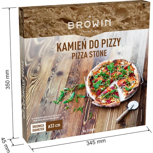Kámen na pizzu s držadlem a nožem, z kordieritu, kulatý 33 cm - 9