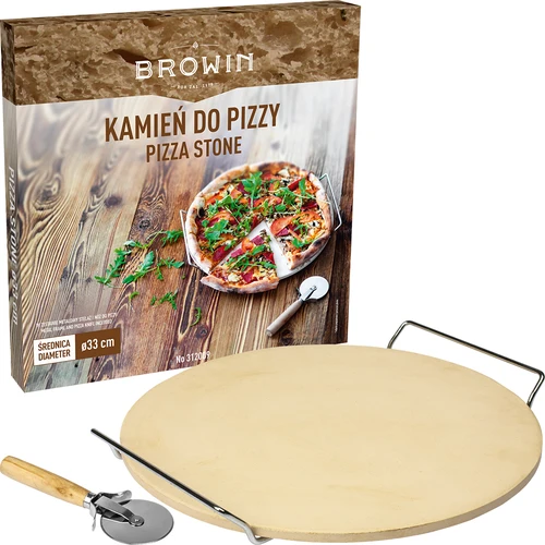 Kámen na pizzu s držadlem a nožem, z kordieritu, kulatý 33 cm - 6