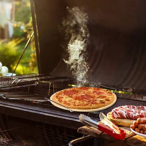 Kámen na pizzu s držadlem a nožem, z kordieritu, kulatý 33 cm - 18