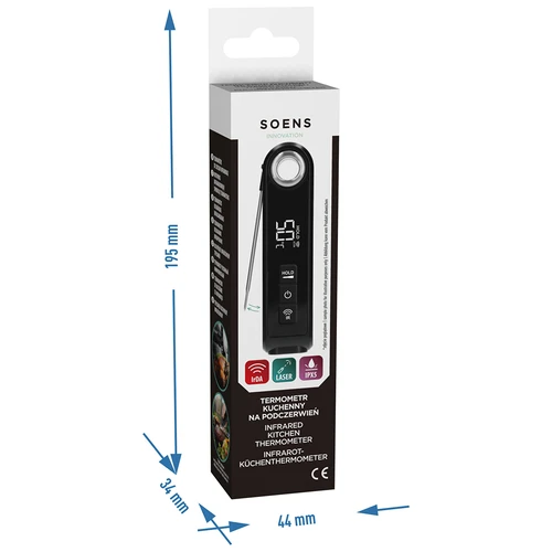 Kuchyňský infračervený teploměr, kompaktní, se skládací sondou - 12