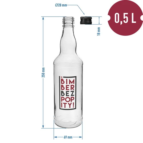 Láhev 0,5 L s uzávěrem a dvoubarevným potiskem Bimber Bez Popity - 4 ks. - 8
