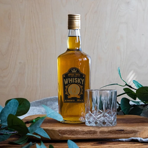 Láhev 0,5 L s uzávěrem a dvoubarevným potiskem Whisky - 4 ks - 9