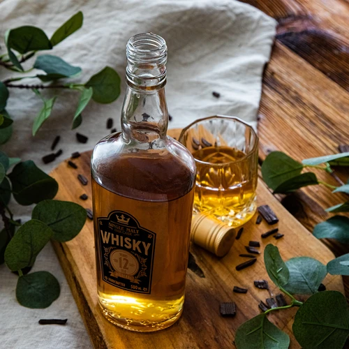 Láhev 0,5 L s uzávěrem a dvoubarevným potiskem Whisky - 4 ks - 11