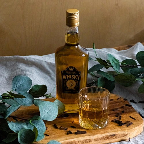 Láhev 0,5 L s uzávěrem a dvoubarevným potiskem Whisky - 4 ks - 12