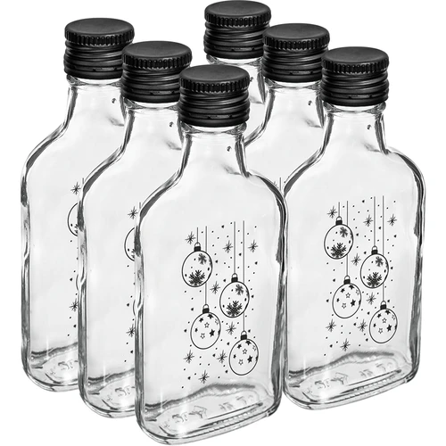 Láhev placatka 200 ml se šroubovacím uzávěrem, potisk „Vánoční baňky“, 1 ks - 4