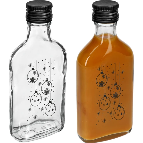 Láhev placatka 200 ml se šroubovacím uzávěrem, potisk „Vánoční baňky“, 1 ks - 3