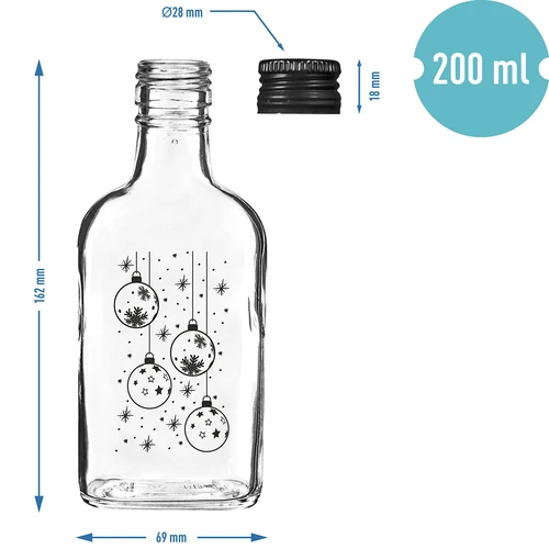 Láhev placatka 200 ml se šroubovacím uzávěrem, potisk „Vánoční baňky“, 1 ks - 5