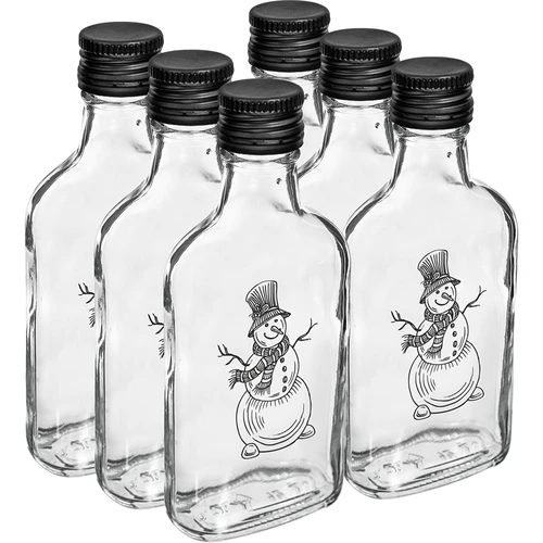Láhev – placatka 200 ml se šroubovacím uzávěrem, potisk „Sněhulák”, 1 ks - 4