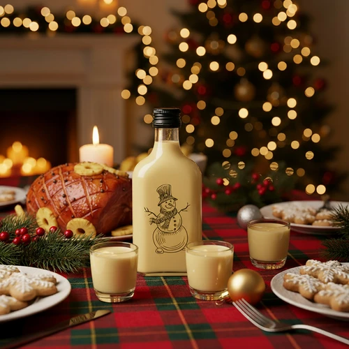 Láhev – placatka 200 ml se šroubovacím uzávěrem, potisk „Sněhulák”, 1 ks - 6