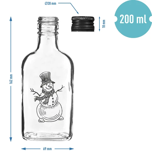 Láhev – placatka 200 ml se šroubovacím uzávěrem, potisk „Sněhulák”, 1 ks - 5