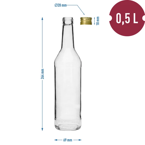 Láhev 500 ml na vodku rovná se šroubovacími uzávěry - 8 ks - 7