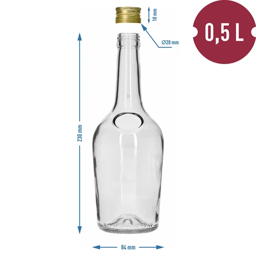 Láhev GLORIA 0,5 l, se zlatým uzávěrem fi 28, 1 ks - 6