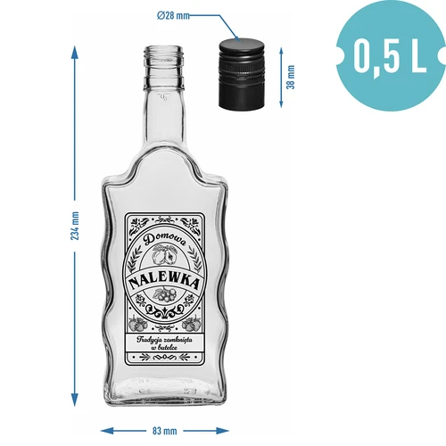 Láhev Klasztorna 500 ml se šroubovacím víčkem, potisk „Nalewka“, 1 ks - 5