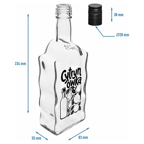 Láhev Klasztorna 500 ml se šroubovacím uzávěrem a potiskem „Cytrynówka“, vzor 1 - 5
