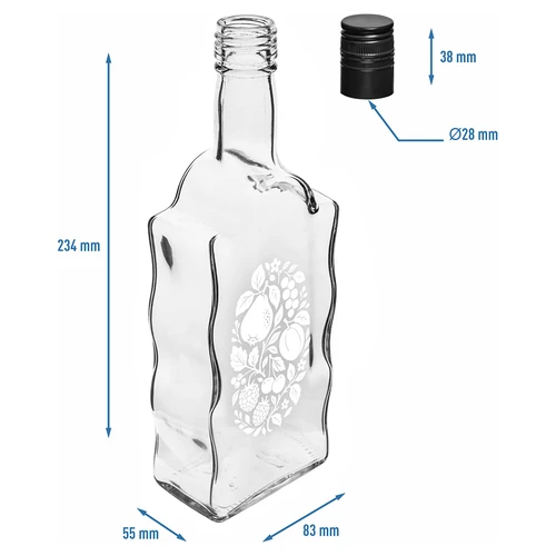 Láhev Klasztorna 500 ml se šroubovacím uzávěrem a potiskem „Ovoce“, vzor 1 - 5
