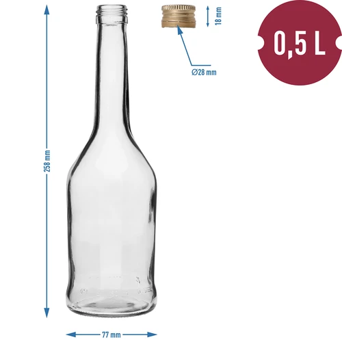 Láhev Napoleon 500 ml se šroubovacím uzávěrem fi28, 6 ks - 7