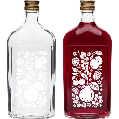 Láhev placatka 500 ml se šroubovacím uzávěrem a potiskem „Ovoce”, vzor 2 - 3