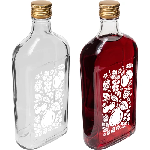 Láhev placatka 500 ml se šroubovacím uzávěrem a potiskem „Ovoce”, vzor 2 - 4