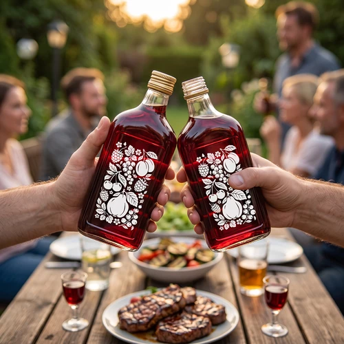 Láhev placatka 500 ml se šroubovacím uzávěrem a potiskem „Ovoce”, vzor 2 - 7