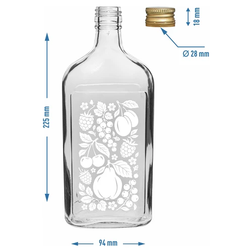 Láhev placatka 500 ml se šroubovacím uzávěrem a potiskem „Ovoce”, vzor 2 - 5