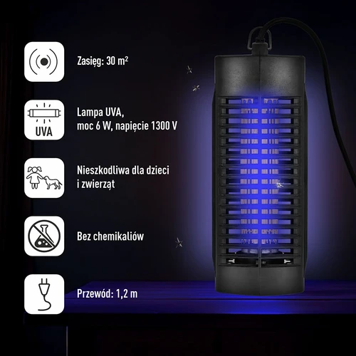 Lampa na hubení hmyzu Manhattan UVA 6 W, černá - 7
