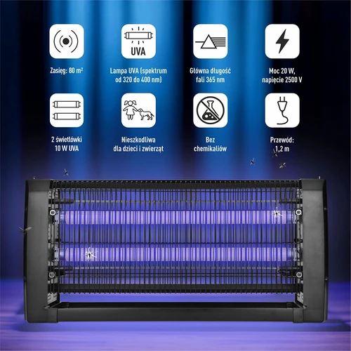 Lampa na hubení hmyzu UVA 20 W, černá - 6