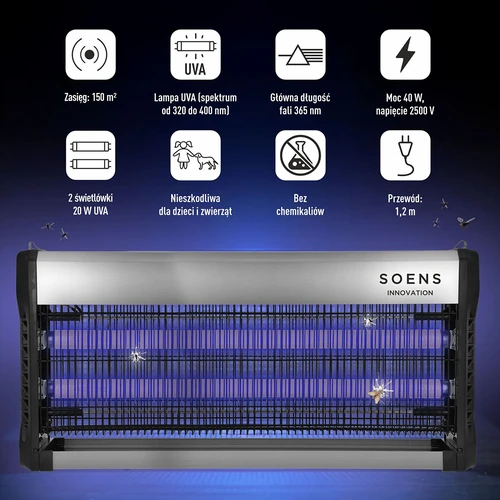 Lampa na hubení hmyzu UVA 40 W, stříbrná - 6