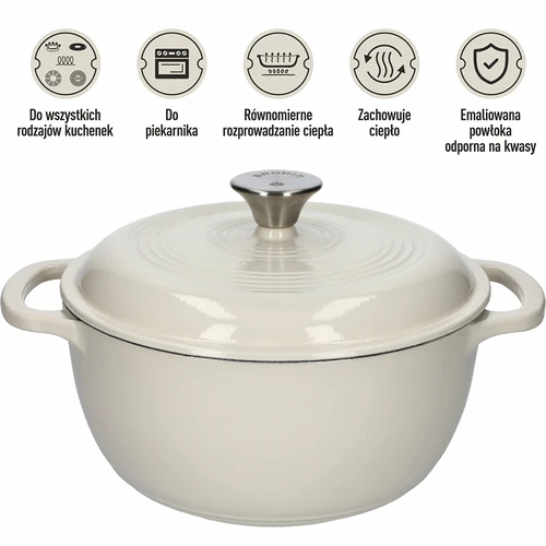 Litinový smaltovaný hrnec – ecru, 4 l - 5