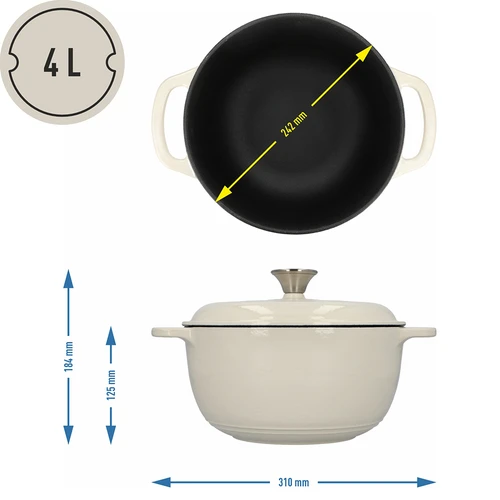 Litinový smaltovaný hrnec – ecru, 4 l - 4