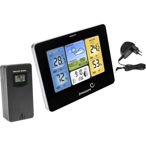 Meteorologická stanice RCC – elektronická, podsvícená, bezdrátová, senzor, černá