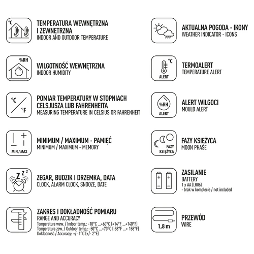 Meteostanice – elektronická, sonda, bílá - 6